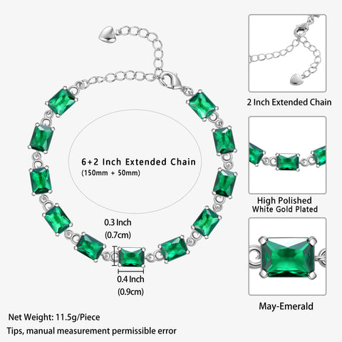 Juwaliy 18K White Gold Plated Tennis Bracelets for Women Birthstone Jewelry Birthday Gifts for Wife Mother Daughter