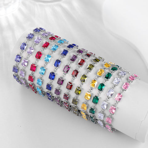 Juwaliy 18K White Gold Plated Tennis Bracelets for Women Birthstone Jewelry Birthday Gifts for Wife Mother Daughter