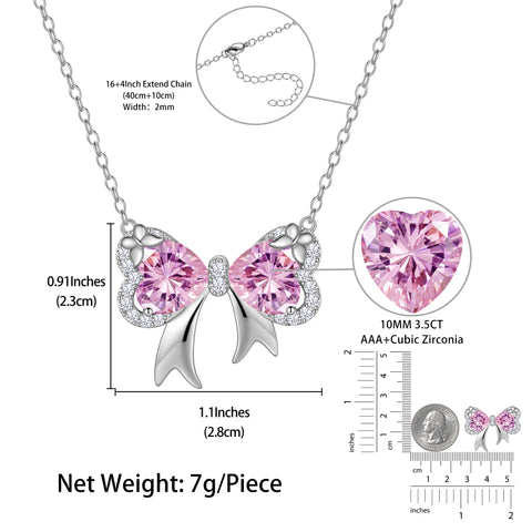 Juwaliy Silver Plated Buttefly Necklace for Women, Birthstone Bow Pendant Jewelry Christmas Birthday Valentine's Day Gift for Her