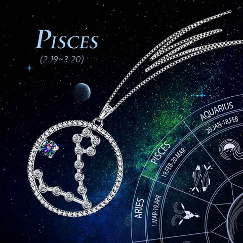 Pesci Zodiaco Collana Ciondolo Donne Ragazze Gioielli Regalo di compleanno Topazio mistico Argento 925