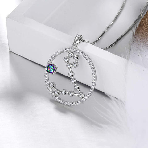 Pesci Zodiaco Collana Ciondolo Donne Ragazze Gioielli Regalo di compleanno Topazio mistico Argento 925