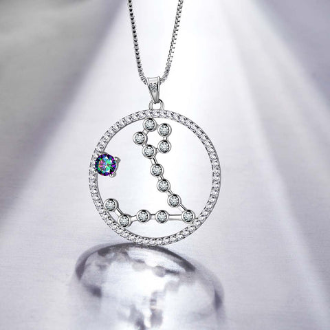 Pesci Zodiaco Collana Ciondolo Donne Ragazze Gioielli Regalo di compleanno Topazio mistico Argento 925