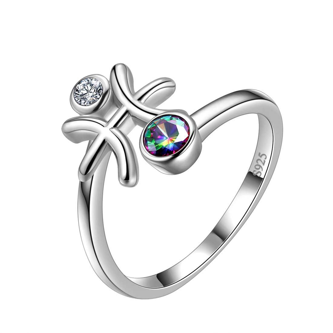 Pisces Zodiac Open Rings 925 Sterling Silver Aurora Tears Jewelry