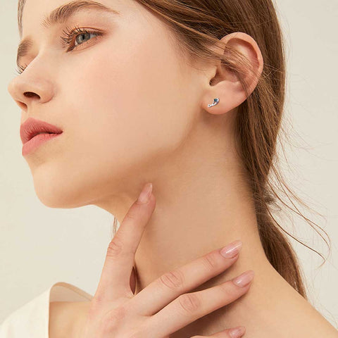 Orecchini a bottone Pesci Donne Ragazze Costellazione Gioielli Topazio mistico Argento sterling