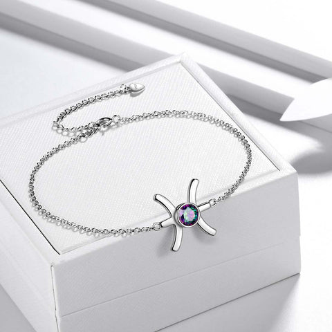 Bracciale Pesci Gioielli da donna per ragazze Regalo di compleanno Topazio mistico Argento sterling