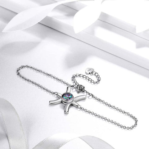Bracciale Pesci Gioielli da donna per ragazze Regalo di compleanno Topazio mistico Argento sterling