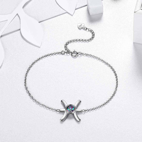 Bracciale Pesci Gioielli da donna per ragazze Regalo di compleanno Topazio mistico Argento sterling