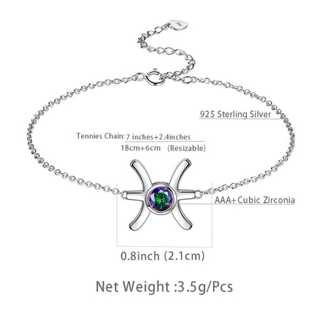 Bracciale Pesci Gioielli da donna per ragazze Regalo di compleanno Topazio mistico Argento sterling