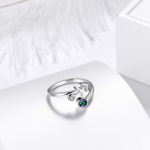 Sagittarius Zodiac Rings Women Girls Jewelry Birthday Gift Mystic Topaz 925 Silver