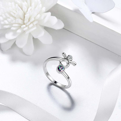 Taurus Zodiac Rings Women Girls Jewelry Birthday Gift Mystic Topaz 925 Silver