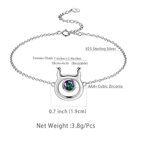 Taurus Bracelet Women Girls Jewelry Birthday Gift Mystic Topaz Sterling Silver
