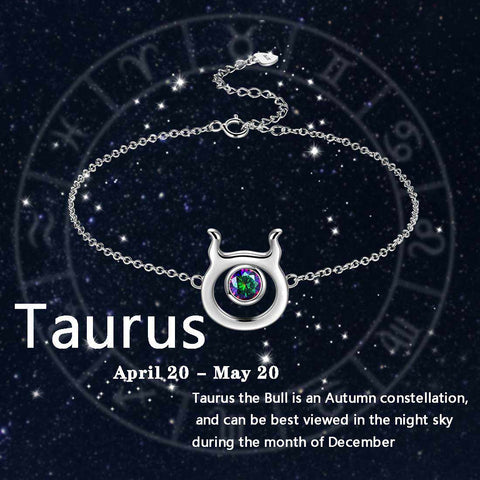 Taurus Bracelet Women Girls Jewelry Birthday Gift Mystic Topaz Sterling Silver