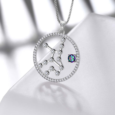 Virgo Zodiac Necklace Pendant Women Girls Jewelry Birthday Gift Mystic Topaz 925 Silver