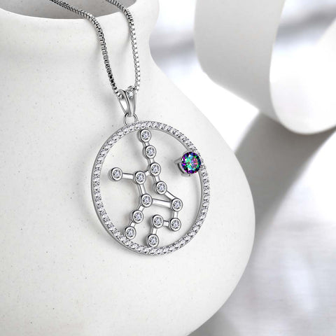 Virgo Zodiac Necklace Pendant Women Girls Jewelry Birthday Gift Mystic Topaz 925 Silver