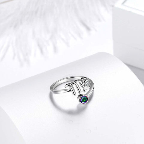 Virgo Zodiac Rings Women Girls Jewelry Birthday Gift Mystic Topaz 925 Silver