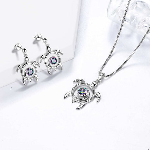 Schildkröte Regenbogen Mystic Topas Schmucksets Damen Mädchen Geschenk Sterling Silber