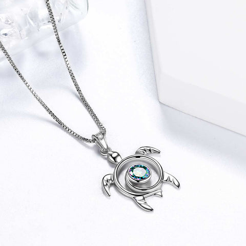 Collares de topacio místico con arcoíris de tortuga, joyería para mujeres y niñas, regalo de plata de ley