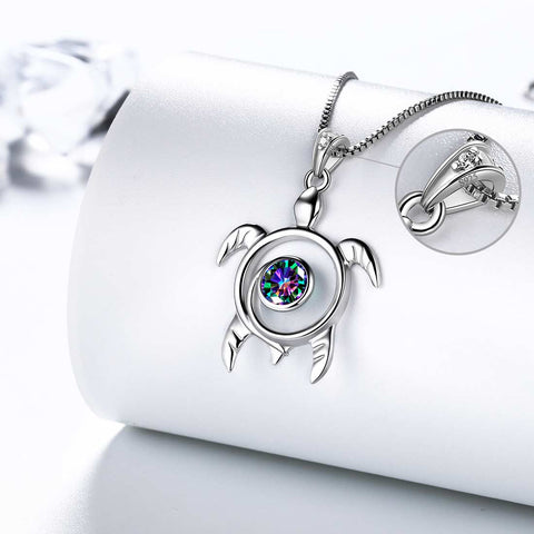 Collares de topacio místico con arcoíris de tortuga, joyería para mujeres y niñas, regalo de plata de ley