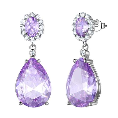 Orecchini pendenti da donna con pietra portafortuna a goccia e cristallo, in argento sterling 925, regali di compleanno e di Natale per ragazze