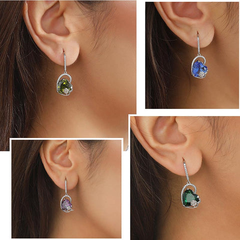 Pendientes de plata de ley para mujer, con forma de corazón y piedra de nacimiento, con gancho, joyería de rosas, regalo de cumpleaños para niñas, San Valentín y Navidad.