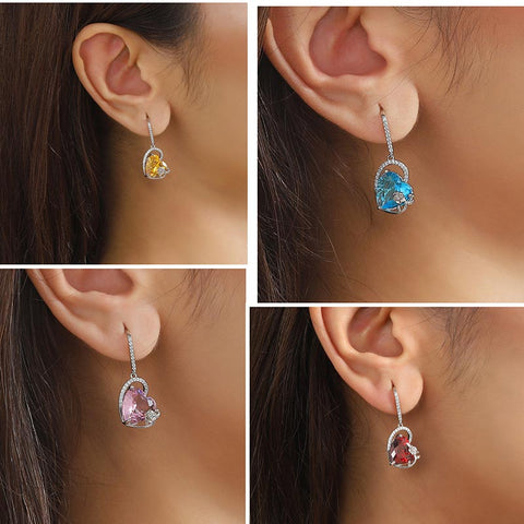 Pendientes de plata de ley para mujer, con forma de corazón y piedra de nacimiento, con gancho, joyería de rosas, regalo de cumpleaños para niñas, San Valentín y Navidad.