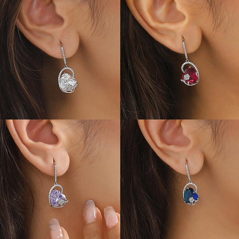 Pendientes de plata de ley para mujer, con forma de corazón y piedra de nacimiento, con gancho, joyería de rosas, regalo de cumpleaños para niñas, San Valentín y Navidad.