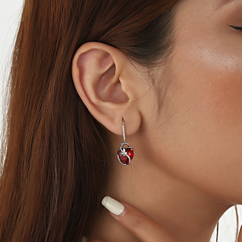 Pendientes de mariposa con forma de gato para mujer, de plata de ley 925, con gancho colgante, corazón rojo, granate, piedra natal de enero, regalo para mamá, Navidad, cumpleaños, San Valentín, esposa.