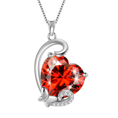 Collier avec pendentif en forme de cœur et papillon, pierre de naissance, en argent sterling 925, pour femme et fille, cadeau d'anniversaire, de Saint-Valentin ou de Noël