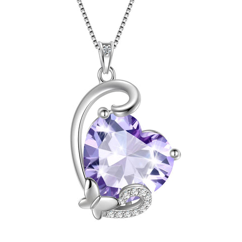 Collier avec pendentif en forme de cœur et papillon, pierre de naissance, en argent sterling 925, pour femme et fille, cadeau d'anniversaire, de Saint-Valentin ou de Noël
