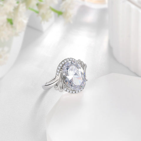 Bague de fiançailles ovale halo 8 carats en argent sterling 925 pour femme, pierre de naissance d'avril, diamant, promesse de mariage, cadeau d'anniversaire pour mère