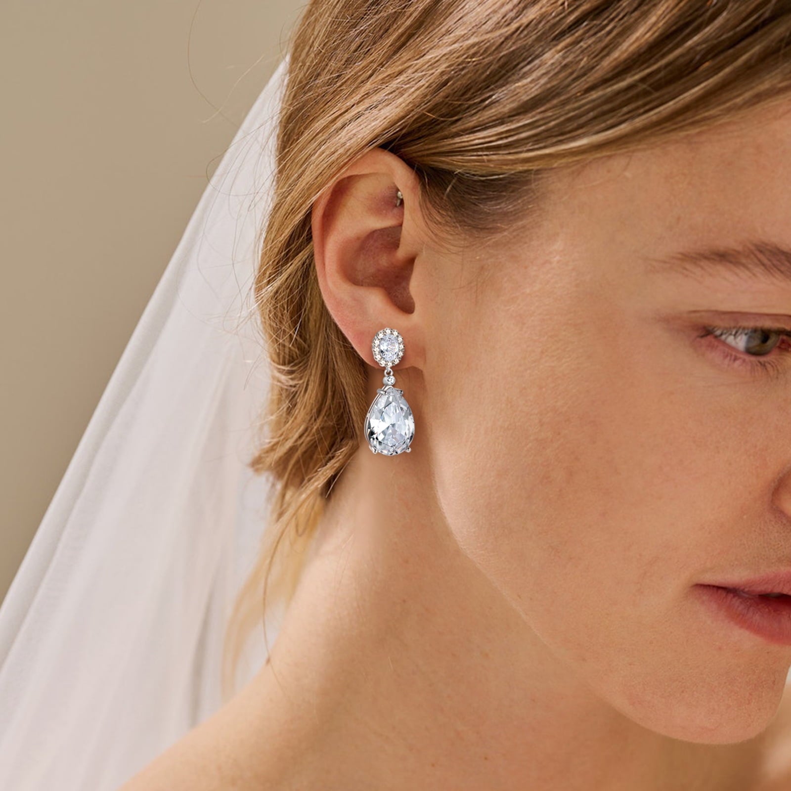 10Ct Women Dangling Teardrop Earrings 925 Sterling Silver April Birthstone Diamond Earring Wedding Bridal Jewelry Mother's Day Gift - Aurora Tears