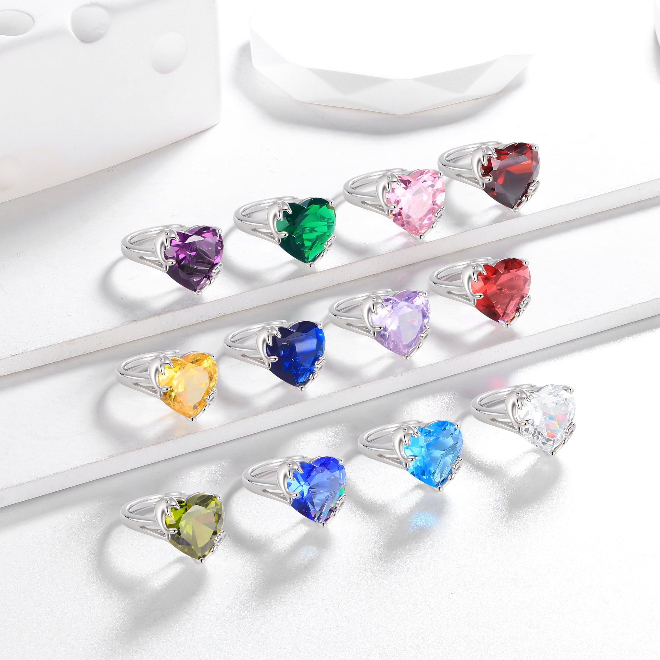 9Ct Women Heart Ring 925 Sterling Silver Dolphin July Birthstone Ruby Red Solitaire Ring Jewelry Mother Birthday Valentine's Day Gift - Aurora Tears