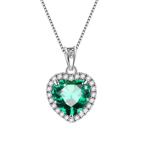 Colar Coração Feminino com Pingente de Pedra de Nascimento, Joia Ideal para Presente de Aniversário, Prata de Lei 925