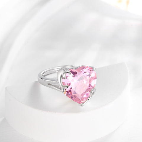 9Ct Women Heart Ring 925 Sterling Silver Dolphin October Birthstone Tourmaline Pink Solitaire Ring Jewelry Mother Birthday Valentine's Day Gifts - Aurora Tears