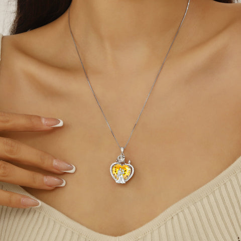 Couple Necklace for Women 925 Sterling Silver 15MM Heart November Birthstone Rose Flower Pendant Promise Engagement Jewelry Valentines Day Gift for Her Wife Bride - Aurora Tears