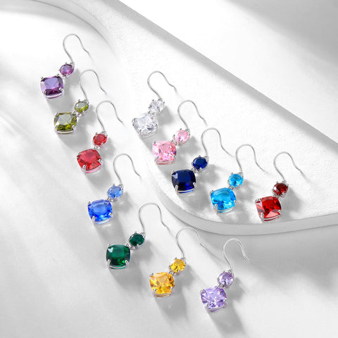 August Birthstone Earrings Women 925 Sterling Silver Long Drop Earrings Peridot Cushion Crystal Jewelry Grandma Mother Christmas Birthday Gift - Aurora Tears