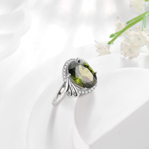 8Ct Oval Women Ring 925 Sterling Silver Halo August Birthstone Peridot Ring Jewelry Mom Grandma Birthday Mother's Day Gift - Aurora Tears