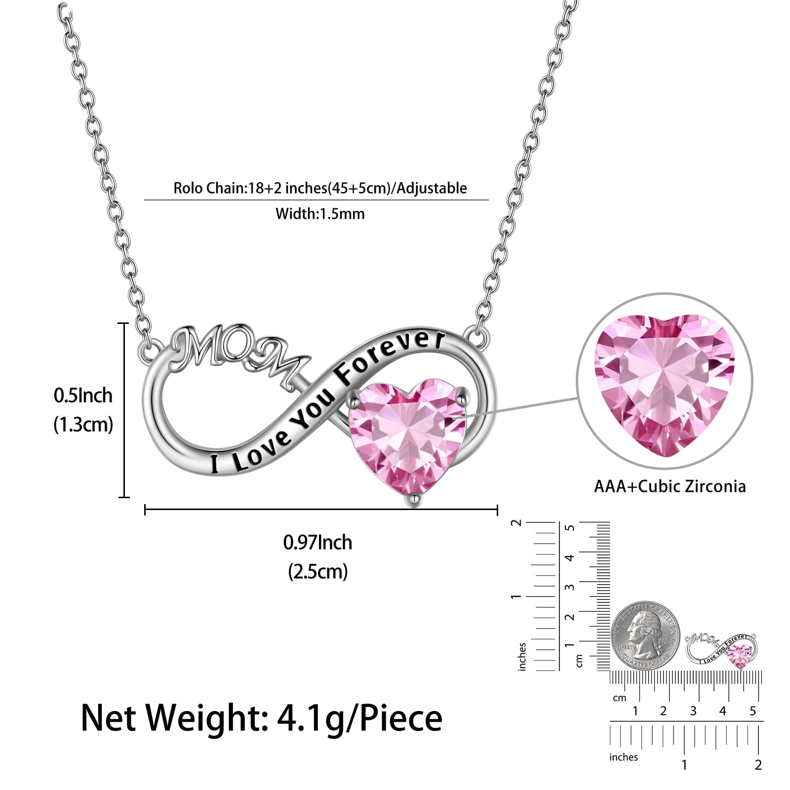 Women Infinity Heart Mother Necklace October Birthstone Tourmaline Pink Pendant 925 Sterling Silver Mother's Day Gift Idea Jewelry Christmas Birthday Gift for Grandma Mom - Aurora Tears