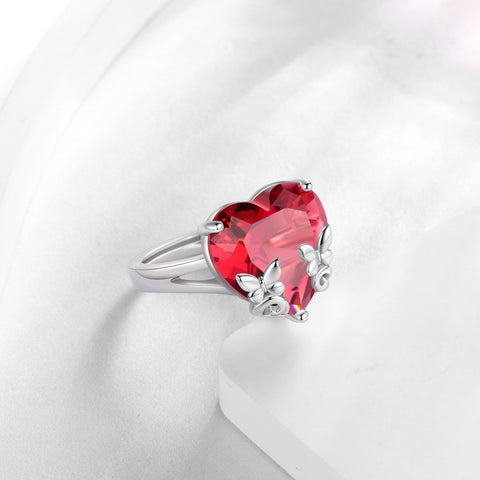 9Ct Women Heart Ring 925 Sterling Silver Butterfly July Birthstone Ruby Red Solitaire Ring Jewelry Mother Birthday Valentine's Day Gift - Aurora Tears