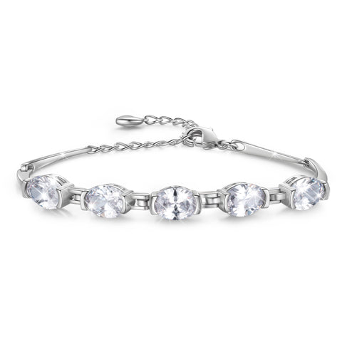Juwaliy 18K White Gold Plated Bracelets for Women,Birthstone Jewelry Birthday Gifts for Wife Daughter Mom