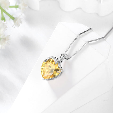 Dragonfly Necklace Heart November Birthstone Necklace Citrine 925 Sterling Silver Pendant Yellow Jewelry Women Birthday Christmas Mother's Day Gift - Aurora Tears