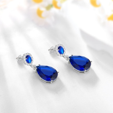 10Ct Women Sapphire Earring 925 Sterling Silver Blue September Birthstone Teardrop Dangle Earring Jewelry Birthday Mother's Day Gift - Aurora Tears
