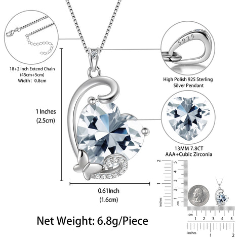 April Birthstone Heart Necklace Butterfly Pendant Diamond 925 Sterling Silver Bridal Jewelry Women Mother Birthday Valentine's Day Gift - Aurora Tears