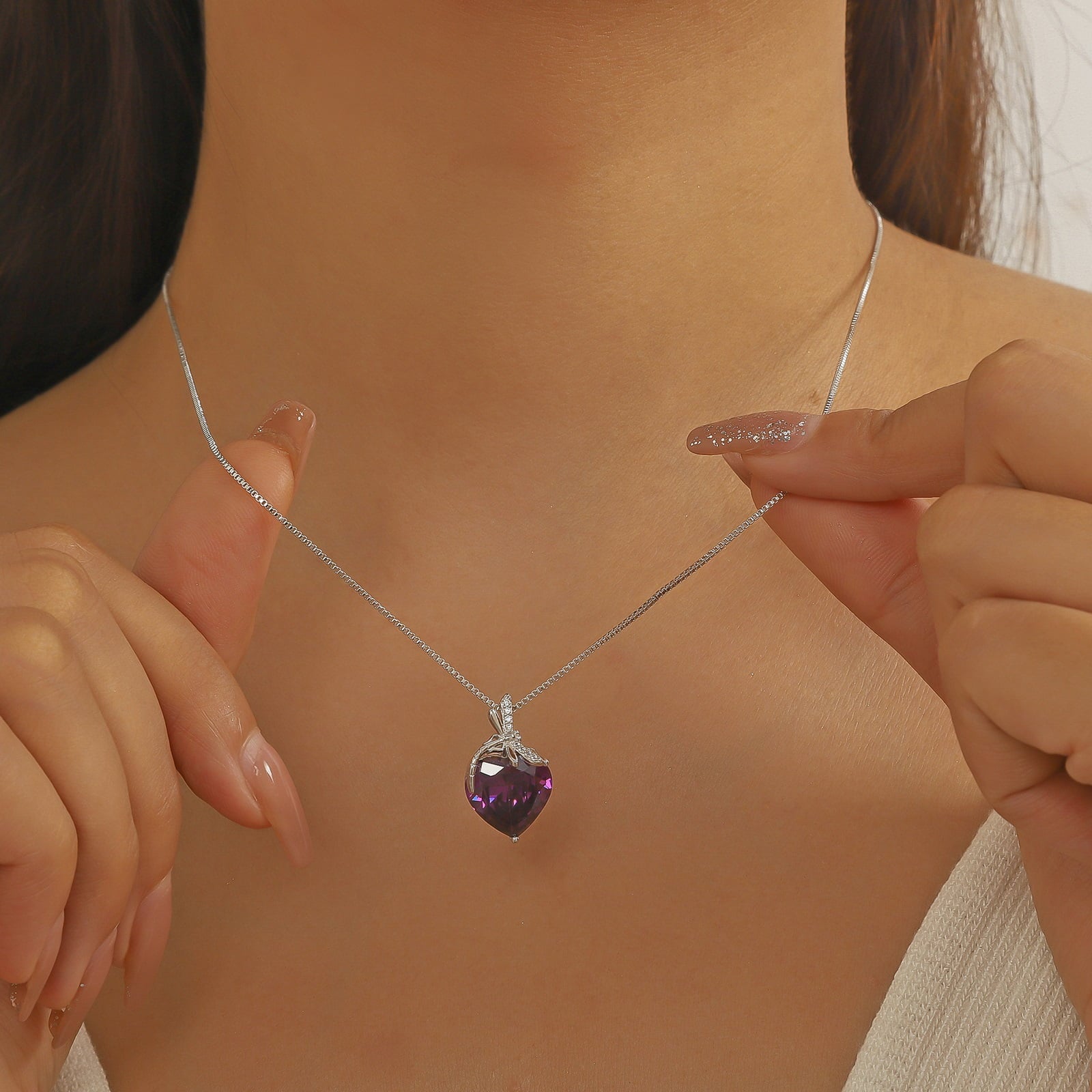 Dragonfly Necklace Heart February Birthstone Necklace Amethyst Purple Jewelry Sterling Silver Pendant Women Birthday Christmas Mother's Day Gifts - Aurora Tears