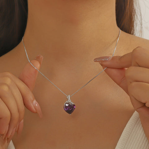 Dragonfly Necklace Heart February Birthstone Necklace Amethyst Purple Jewelry Sterling Silver Pendant Women Birthday Christmas Mother's Day Gifts - Aurora Tears