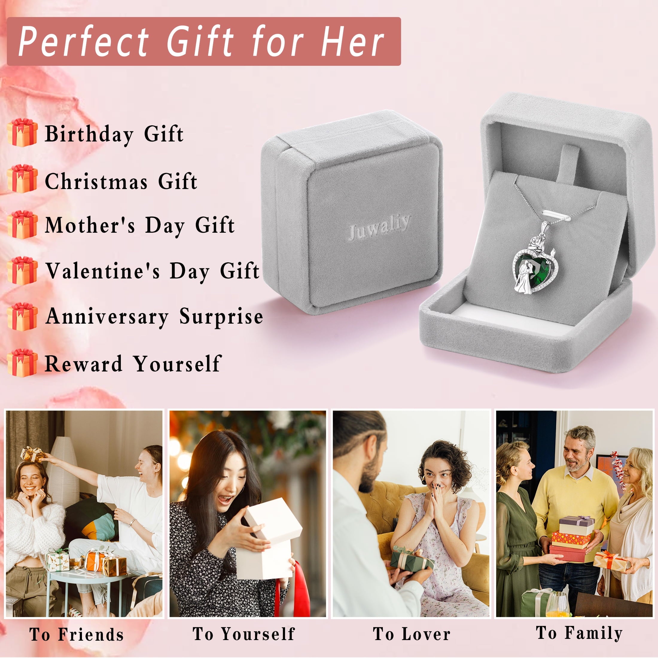 Couple Necklace for Women 925 Sterling Silver 15MM Heart March Birthstone Rose Flower Pendant Wedding Engagement Jewelry Valentine's Day Gifts for Wife Bride Her - Aurora Tears