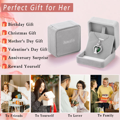 Couple Necklace for Women 925 Sterling Silver 15MM Heart May Birthstone Rose Flower Pendant Wedding Engagement Jewelry Valentines Day Gift for Her Wife/Girlfriend - Aurora Tears