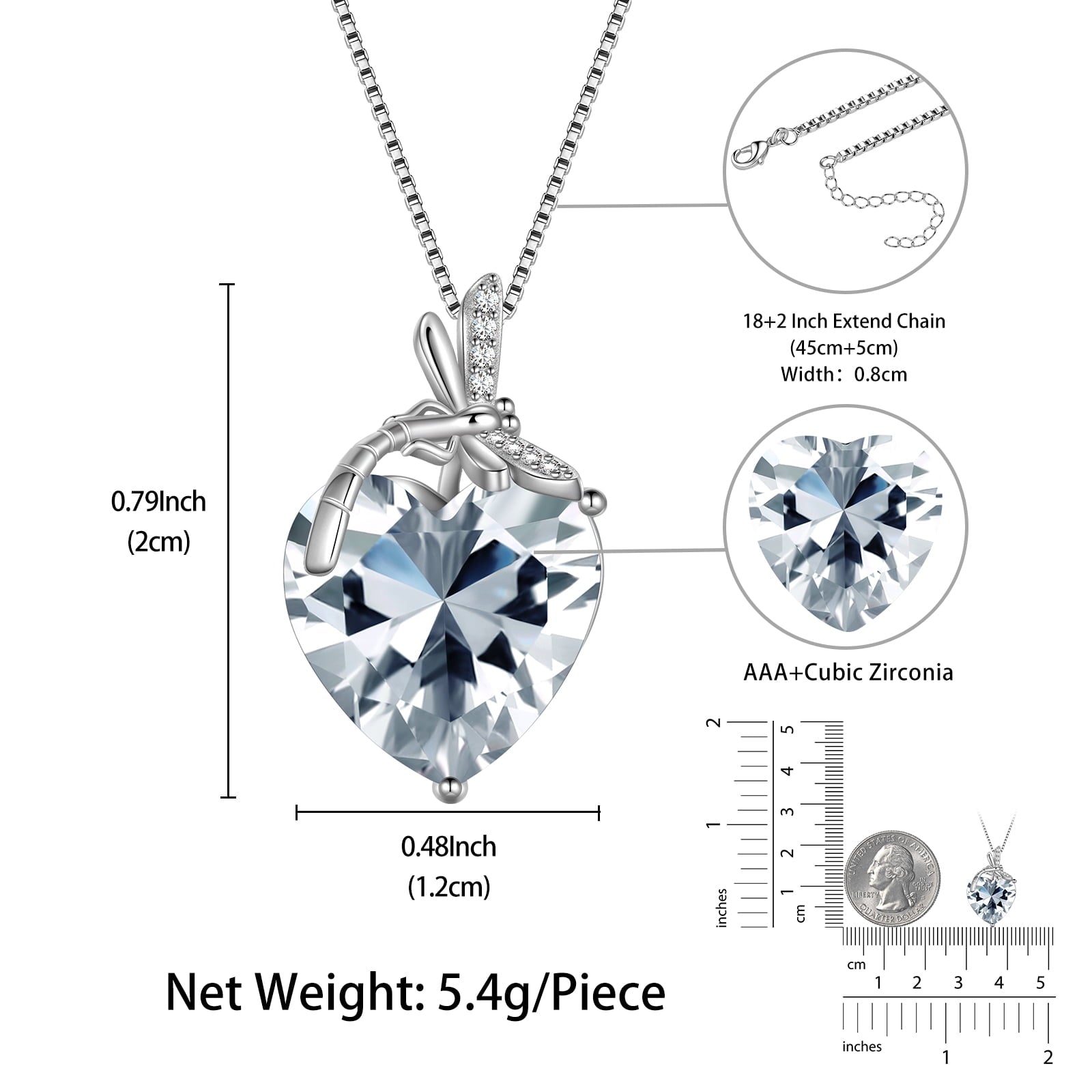 Dragonfly Necklace Heart April Birthstone Necklace Diamond CZ 925 Sterling Silver Pendant White Jewelry Women Birthday Christmas Mother's Day Gift - Aurora Tears
