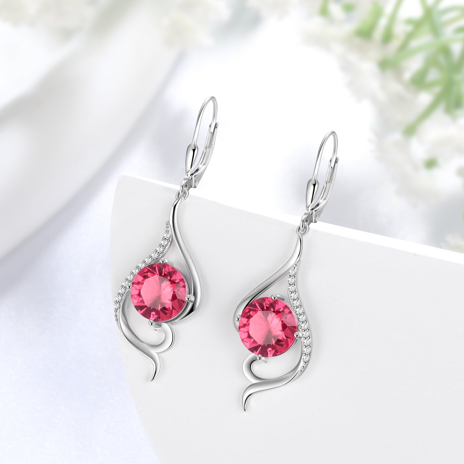 Women Dangle Earrings July Birthstone Earrings Ruby Red Long Hanging Sterling Silver Lever Back Fishtail Jewelry Mother Christmas Birthday Valentines Gift for Her - Aurora Tears