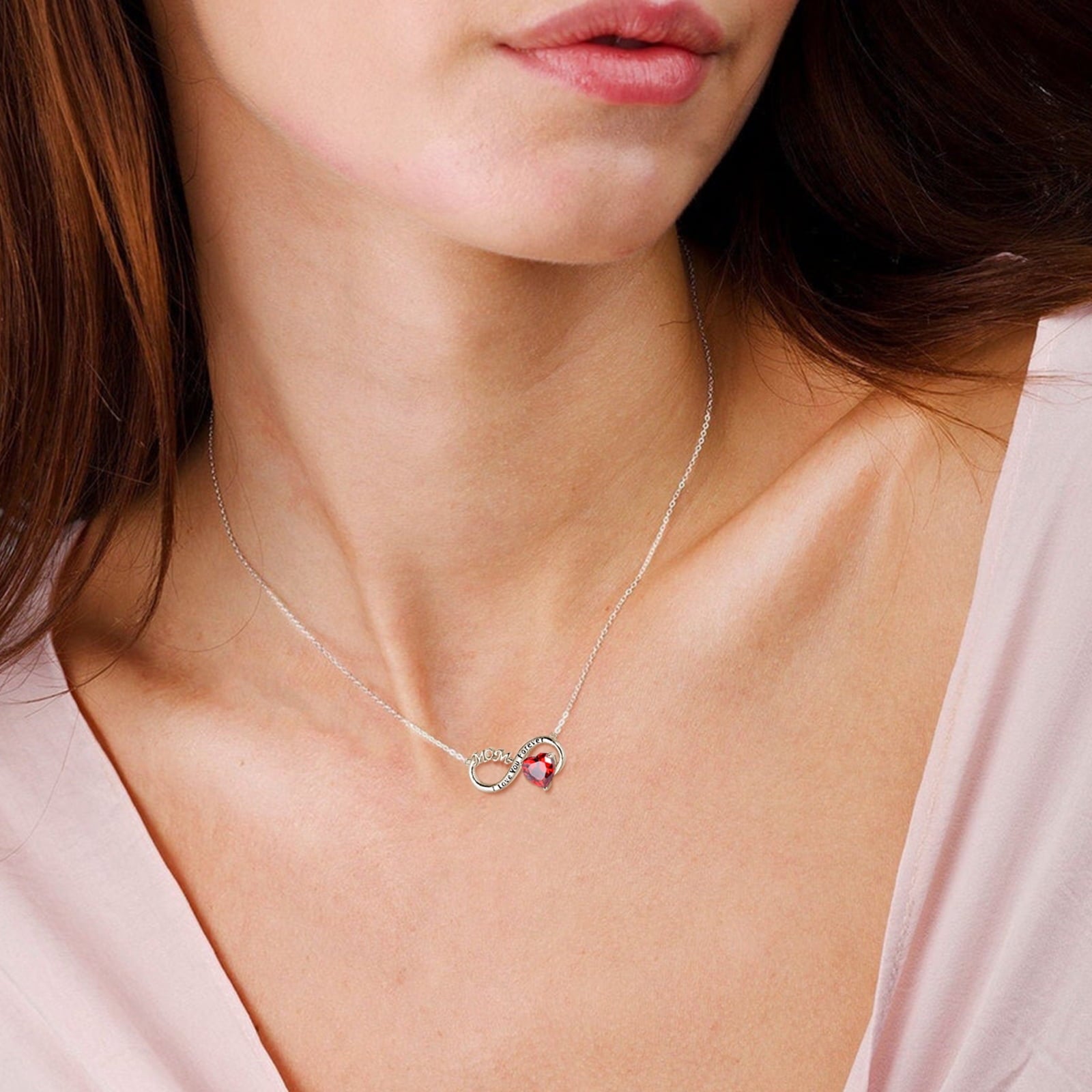 Women Infinity Heart Necklace for Mom January Birthstone Necklace Garnet Red Pendant 925 Sterling Silver Jewelry Birthday Mother's Day Gifts - Aurora Tears